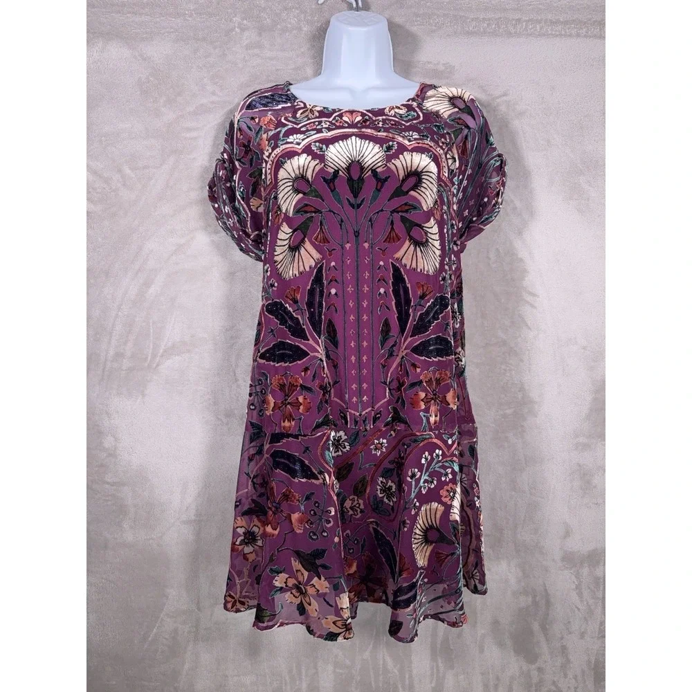 Free People Strawberry Fields Velvet Mini Dress Womens Small Purple Tapestry
